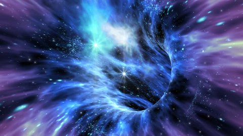 Loop animation with wormhole interstellar travel through a blue force field with galaxies and stars, for a space-time continuum background