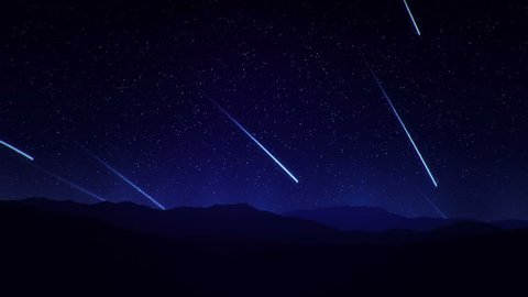 Night sky star trail timelapse background with meteorites. Loop animation.