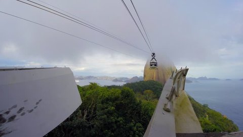 RIO DE JANEIRO, BRAZIL - CIRCA NOVEMBER 2014: SugarLoaf Mountain and Cable Car with the bay and Atlantic Ocean in the background