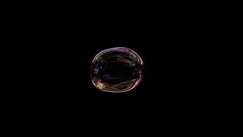 4k colorful motion background, soap bubble inflates and flies over dark black screen in slow motion (Hd,  3840 X 2160, ready for compositing, isolated on black, with alpha channel) 