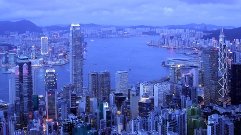 Hong Kong. Cityscape Sunset Time-lapse. 