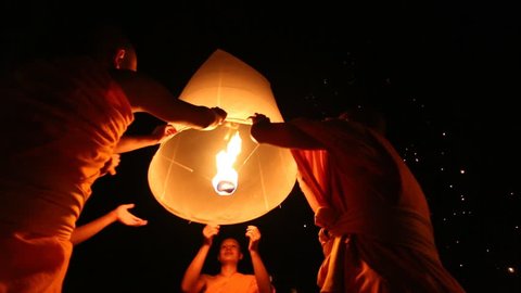 Lanna Dhutanka, October 7, - Monks Floating Lantern Up To Sky In Loy Krathong Festival, Chiang Mai, Thailand 2014