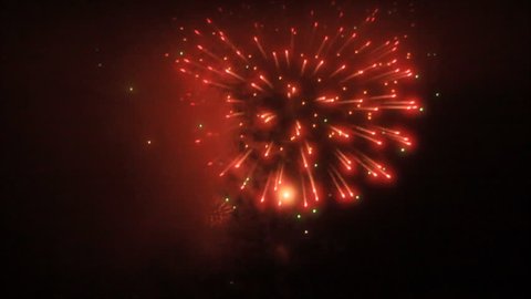 Fireworks sparkle in black sky