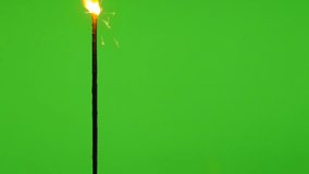 Sparkling fire stick Christmas decoration on green screen background 4K 3840X2160 UHD footage - Bengal sparkle fire stick on chroma greenscreen 4K 2160p UHD video