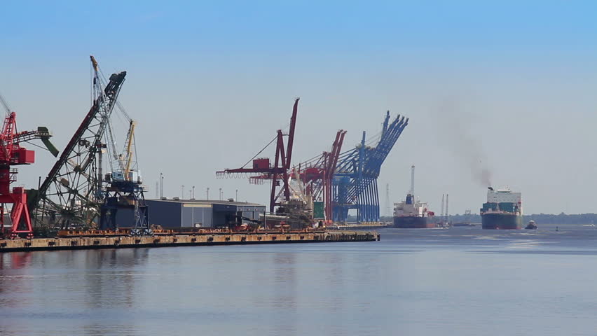 The shipyards on the Cape Fear River in Wilmington, North Carolina.