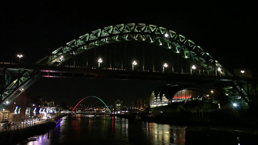 River Tyne Timelapse:  The Tyne Bridge connecting Newcastle and Gateshead in North East England.  In the background are the Millennium Bridge and Baltic and Sage centres.