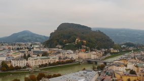 View of Salzburg and traffic and pedestrians around the city