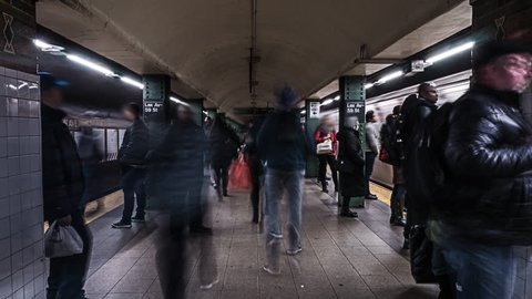 4k Crowds of people getting onto subway timelapse in New York City, 4k Stock video footage Clip