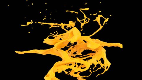 abstract orange paint splash in super slow motion, isolated on black (FULL HD)