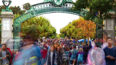 California, 2014, Autumn. Sather Gate is a prominent landmark leading to the center of the University of California, Berkeley campus. It is California Historical Landmark.
