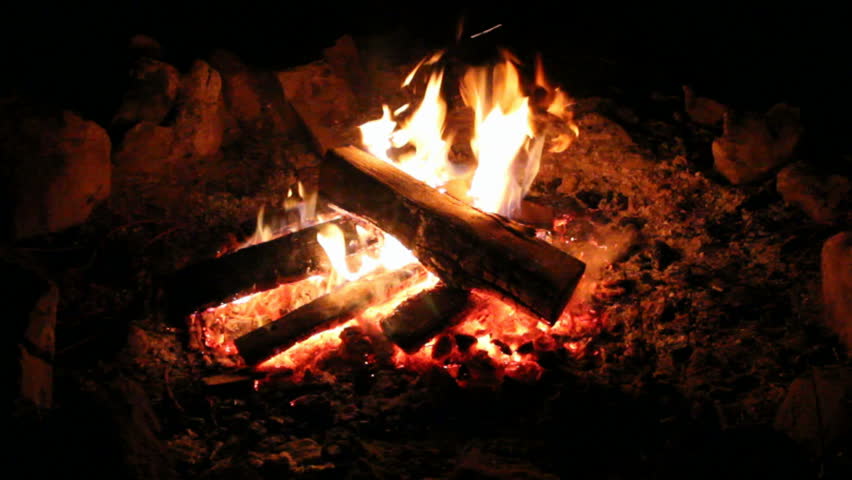 Rock Fire Pit With Small Stock Footage, Burning Rock Fire Pit