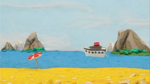 Vacation at sea, beach scenery - stop motion animation
