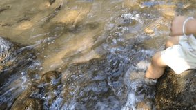 Little Boy Playing In The Creek, stock video