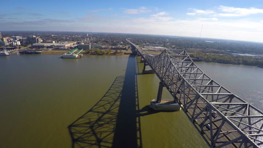 Louisiana and bridge over the Mississippi River aeiral 4k video