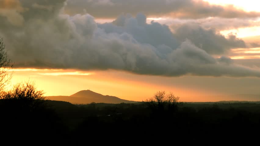 Autumn sunset landscape time lapse clouds - View towards The Wrekin, Telford, Shropshire, England: December 2014