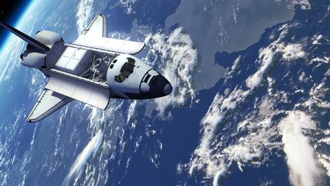 Space Shuttle Orbiting Earth. 3D Animation.