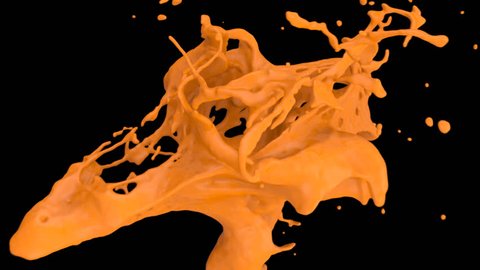 close-up view of orange color splashing in slow motion, isolated on black background (FULL HD)