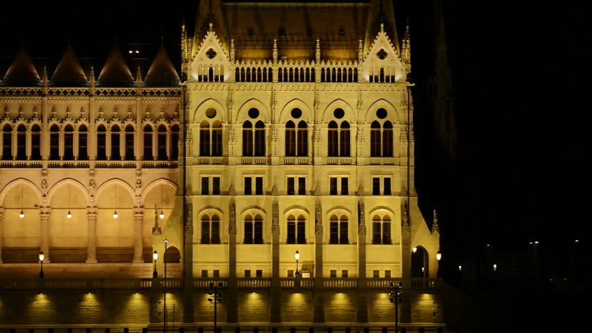 Parliament, Budapest, Hungary at night closeup