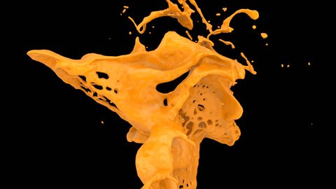 close-up view of orange paint splash in slow motion, alpha channel included (FULL HD)