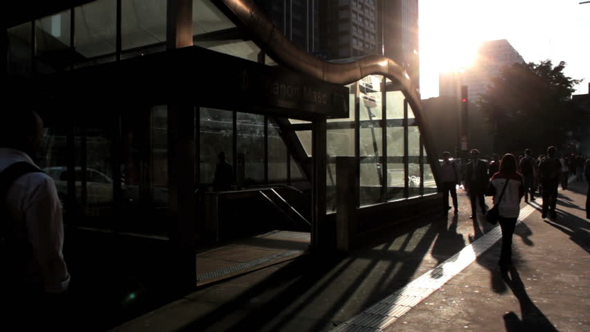 SAO PAULO, BRAZIL - CIRCA AUG: Paulista avenue and Trianon Masp Subway Station - Sao Paulo, Brazil - People walking in Paulista avenue. August 2014