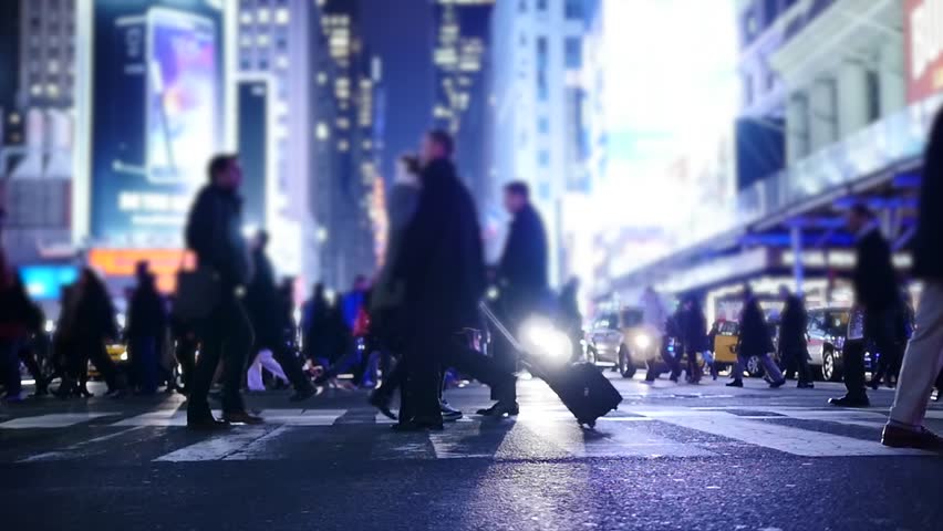 people crossing crosswalk in city. new york city night lights background Royalty-Free Stock Footage #8258149