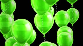 Beautiful background with Green balloons flying up. Black background. Loop animation. Alpha mask included. 4K. Other versions in my profile.