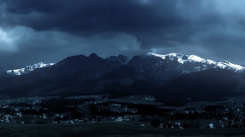 Storm and lightning. Thunderstorm in the Tatra Mountains. Dramatic sky.