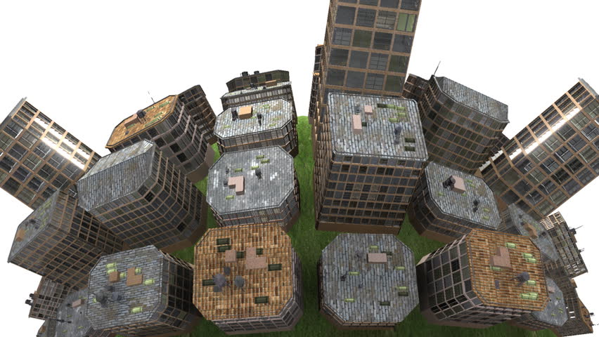 Globe full of buildings rotates
