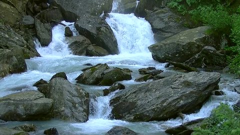 Mountain stream cascading over rocks 002 - background - original audio