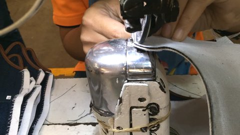 stitching on footwear component by industrial sewing machine