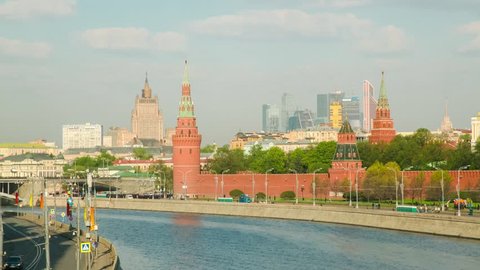 MOSCOW - May 1: (Time lapse) Moscow new city and Moscow River at morning, on May 1, 2014 in Moscow, Russia. New City is placed on the embankment of Moscow River