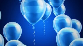 Beautiful background with Blue balloons fly up and rotate. Blue background. Loop animation. 4K. Other versions in my profile.