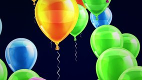 Beautiful background with Colorful balloons fly up and rotate. Dark background. Loop animation. 4K. Other versions in my profile.
