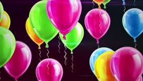 Beautiful background with Colorful balloons fly to right. Dark background. Loop animation. 4K. Other versions in my profile.