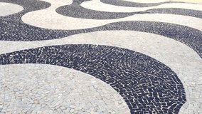 Iconic sidewalk tile pattern at Copacabana Beach Rio de Janeiro Brazil