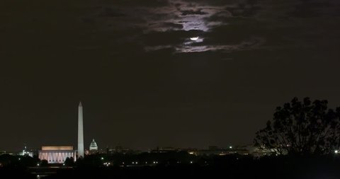 Washington DC wide time lapse at night Super Moon rise-higher in sky with plenty of room for graphics. Use the 4K with a digital zoom for HD. 