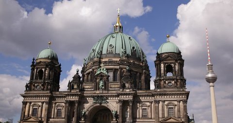 Iconic German Symbol Berlin Cathedral TV Tower Capital City Center Germany Icon ( Ultra High Definition, UltraHD, Ultra HD, UHD, 4K, 2160P, 4096x2160 )