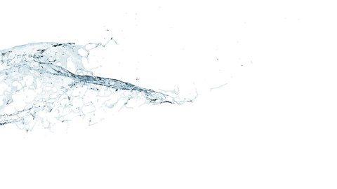 slow motion blue water splashes 3D white background with alpha matte
