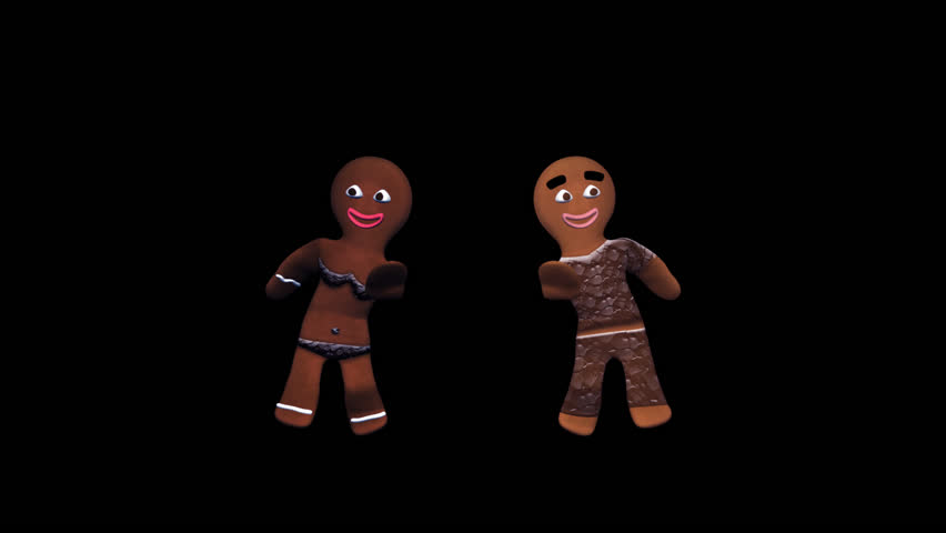 Gingerbread Dancers - Hip-Hop Pair - I - Alpha - 3D animation of funny, hot and sweet cookie boy and girl dancing for holiday and kid event, show, VJ, party, music, website, banner, dvd, screensaver.