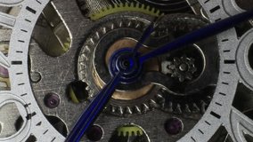 Time lapse macro clip of watch gears and hands moving