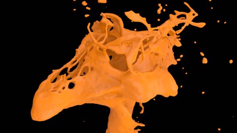 close-up view of orange color splashing in slow motion, alpha channel included (FULL HD)