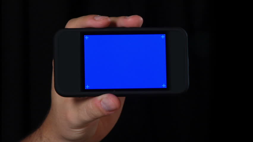 A blank videoscreen on a portable handheld device.  Bluescreen and luma matte