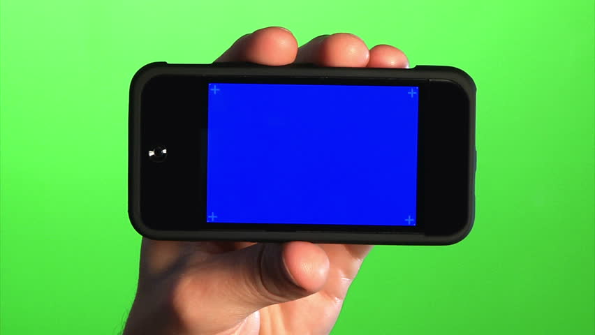 Holding a portable media player.  Green screen for your custom background, and a