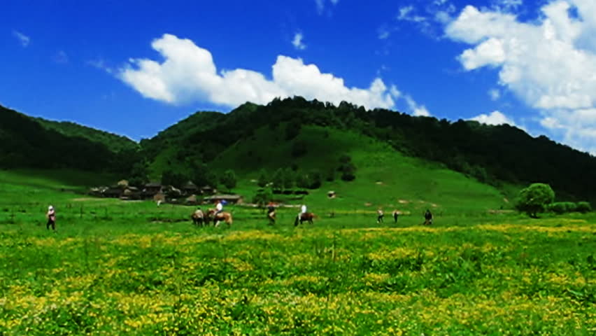 white clouds over the tableland meadow,  the shadow of clouds moving slowly in the meadow.