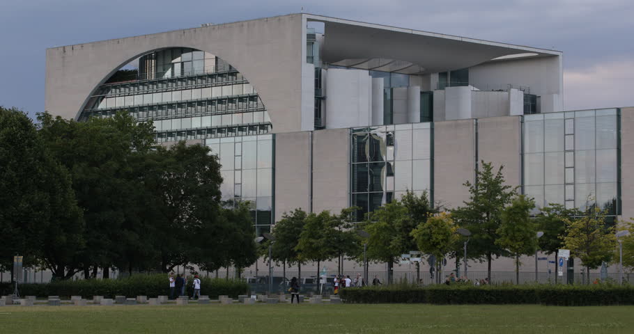 BERLIN, GERMANY - JUNE 30, 2014 Bundeskanzleramt Berlin German Chancellery Federal Agency Office Government Day, People Walk Around ( Ultra High Definition, Ultra HD, UHD, 4K, 2160P, 4096x2160 )