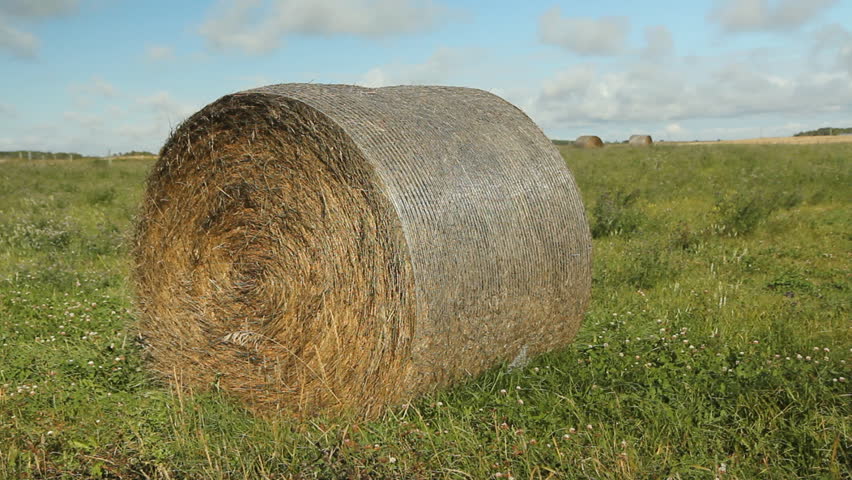 Hay Bale in a Field. Stock Footage Video (100% Royalty-free) 8355073 ...