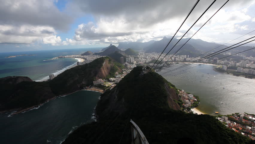 Rio De Janeiro shot from the sugar loaf mountain with Copacabana and cable