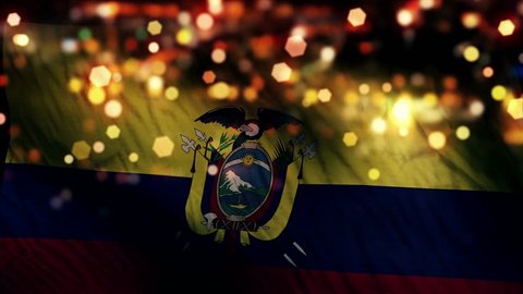 Ecuador Flag Light Night Bokeh Abstract Loop Animation - 4K Resolution UHD