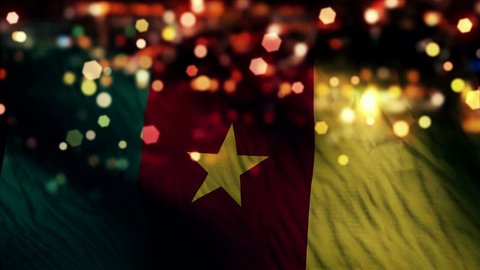 Cameroon Flag Light Night Bokeh Abstract Loop Animation - 4K Resolution UHD