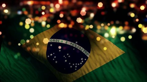 Brazil Flag Light Night Bokeh Abstract Loop Animation - 4K Resolution UHD